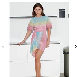 SAYLOR NY Orpha Short Sleeve Pleated Mini Dress in Rainbow